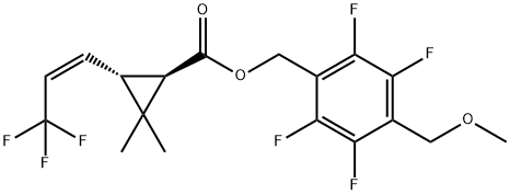 2,3,5,6-tetrafluoro-4-methoxymethylbenzyl-1R, trans-(Z)-3-(3,3,3-trifluoro-1-propenyl)-2,2-dimethylcyclopropane carboxylate Struktur