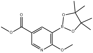 3-Pyridinecarboxylic acid, 6-methoxy-5-(4,4,5,5-tetramethyl-1,3,2-dioxaborolan-2-yl)-, methyl ester 结构式