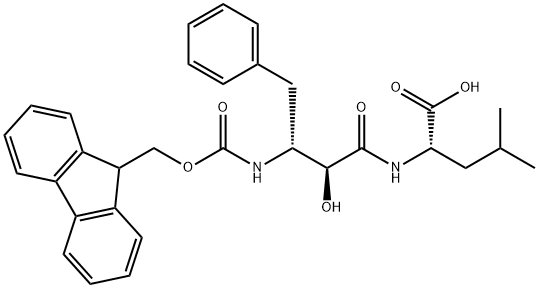 rac-((2R,3S)-3-((((9H-fluoren-9-yl)methoxy)carbonyl)amino)-2-hydroxy-4-phenylbutanoyl)-D-leucine Structure