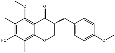 4H-1-Benzopyran-4-one, 2,3-dihydro-7-hydroxy-5-methoxy-3-[(4-methoxyphenyl)methyl]-6,8-dimethyl-, (3R)- Struktur