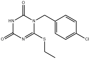 1,3,5-Triazine-2,4(1H,3H)-dione, 1-[(4-chlorophenyl)methyl]-6-(ethylthio)- Structure