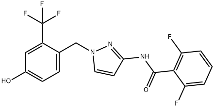 N-[1-[2-(トリフルオロメチル)-4-ヒドロキシベンジル]-1H-ピラゾール-3-イル]-2,6-ジフルオロベンズアミド 化学構造式