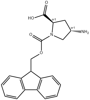 1,2-Pyrrolidinedicarboxylic acid, 4-amino-, 1-(9H-fluoren-9-ylmethyl) ester, (2R,4S)-rel- Structure