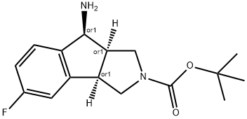 Indeno[1,2- c ]pyrrole-2(1 H )-carboxylic acid, 8-
amino-5-fluoro-3,3a,8,8a-tetrahydro-, 1,1-
dimethylethyl ester, (3aR ,8S ,8aR )- rel - 结构式