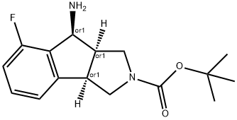 Indeno[1,2- c ]pyrrole-2(1 H )-carboxylic acid, 8-
amino-7-fluoro-3,3a,8,8a-tetrahydro-, 1,1-
dimethylethyl ester, (3aR ,8S ,8aR )- rel -,1263181-26-5,结构式