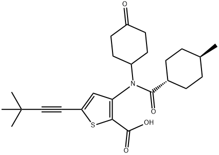 5-(3,3-Dimethyl-1-butyn-1-yl)-3-[[(trans-4-methylcyclohexyl)carbonyl](4-oxocyclohexyl)amino]-2-thiophenecarboxylic acid Struktur