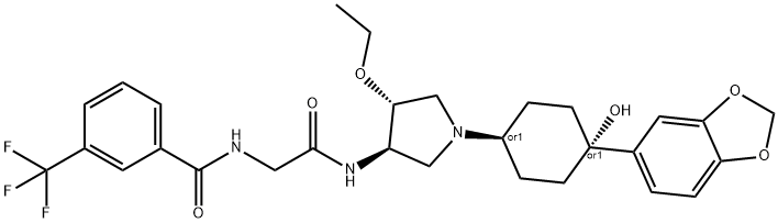 BenzaMide, N-[2-[[(3R,4R)-1-[cis-4-(1,3-benzodioxol-5-yl)-4-hydroxycyclohexyl]-4-ethoxy-3-pyrrolidinyl]aMino]-2-oxoethyl]-3-(trifluoroMethyl)-, rel- Structure