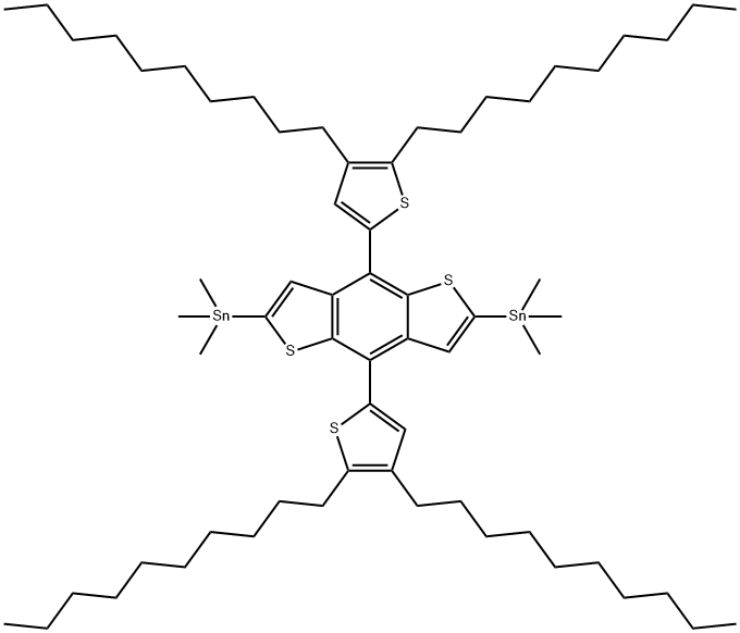 (4,8-Bis(2-(3,5-didecyl)thiophene)benzo[1,2-b:4,5-b’]dithiophene-2,6-diyl)bis(trimethylstannane) Structure