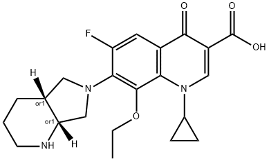 3-Quinolinecarboxylic acid, 1-cyclopropyl-8-ethoxy-6-fluoro-1,4-dihydro-7-[(4aR,7aR)-octahydro-6H-pyrrolo[3,4-b]pyridin-6-yl]-4-oxo-, rel- 结构式