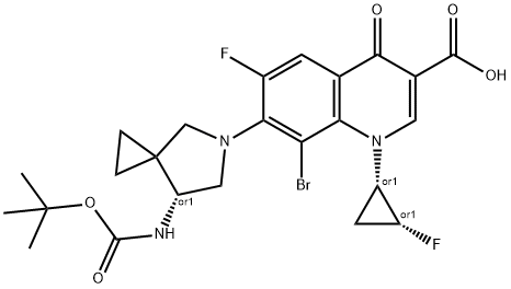3-Quinolinecarboxylic acid, 8-broMo-7-[(7R)-7-[[(1,1-diMethylethoxy)carbonyl]aMino]-5-azaspiro[2.4]hept-5-yl]-6-fluoro-1-[(1S,2R)-2-fluorocyclopropyl]-1,4-dihydro-4-oxo-, rel- Structure