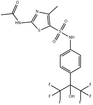 N-[4-[1-ヒドロキシ-1-(トリフルオロメチル)-2,2,2-トリフルオロエチル]フェニル]-4-メチル-2-(アセチルアミノ)チアゾール-5-スルホンアミド 化学構造式