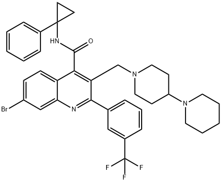 3-({[1,4'-ビピペリジン]-1'-イル}メチル)-7-ブロモ-N-(1-フェニルシクロプロピル)-2-[3-(トリフルオロメチル)フェニル]キノリン-4-カルボキサミド 化学構造式