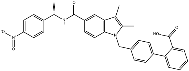 4′-[[2,3-Dimethyl-5-[[[(1S)-1-(4-nitrophenyl)ethyl]amino]carbonyl]-1H-indol-1-yl]methyl]- [1,1′-Biphenyl]-2-carboxylic acid Struktur