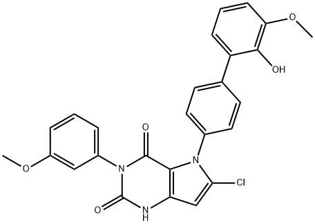 6-氯-5-(2'-羟基-3'-甲氧基-[1,1'-联苯]-4-基)-3-(3-甲氧基苯基)-1H-吡咯并[3,2-D]嘧啶-2,4(3H,5H)-二酮,1346607-05-3,结构式