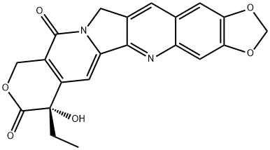 4α-エチル-4β-ヒドロキシ-8,9-(エポキシメタノキシ)-3,4,12,14-テトラヒドロ-1H-ピラノ[3',4':6,7]インドリジノ[1,2-b]キノリン-3,14-ジオン 化学構造式