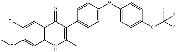 6-クロロ-2-メチル-3-[4-[4-(トリフルオロメトキシ)フェノキシ]フェニル]-7-メトキシキノリン-4(1H)-オン 化学構造式