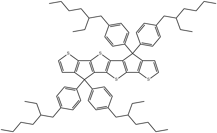 Thieno[3',2':4,5]cyclopenta[1,2-b]thieno[2'',3'':3',4']cyclopenta[1',2':4,5]thieno[2,3-d]thiophene,4,4,9,9-tetrakis[4-(2-ethylhexyl)phenyl]-4,9-dihydro- 结构式