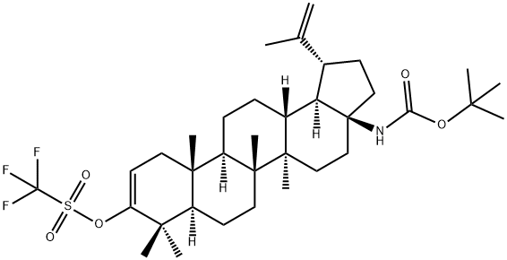 (1R,3aS,5aR,5bR,7aR,11aR,11bR,13aR,13bR)-3a-((tert-butoxycarbonyl)amino)-5 a,5b,8,8,11a-pentamethyl-1-(prop-1-en-2-yl)-2,3,3a,4,5,5a,5b,6,7,7a,8,11,11a,11b,12,13,13a,13b-octadecahydro-1H-cyclopenta[a]chrysen-9-yl trifluoromethanesulfonate 化学構造式