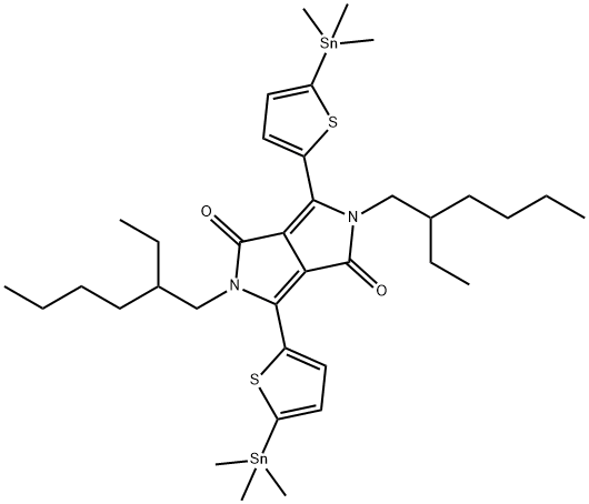 2,5-二(2-乙基己基)-3,6-二(5-三甲基锡)-吡咯并吡咯二酮 结构式