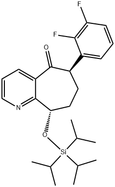 5H-Cyclohepta[b]pyridin-5-one, 6-(2,3-difluorophenyl)-6,7,8,9-tetrahydro-9-[[tris(1-methylethyl)silyl]oxy]-, (6R,9S)- Structure