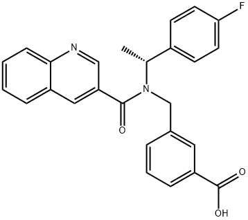 3-[[(αR)-4-フルオロ-α-メチルベンジル](3-キノリニルカルボニル)アミノメチル]安息香酸 化学構造式