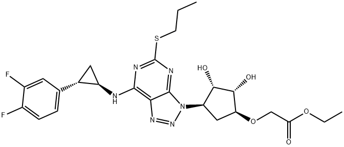Acetic acid, 2-[[(1S,2S,3S,4R)-4-[7-[[(1R,2S)-2-(3,4-difluorophenyl)cyclopropyl]amino]-5-(propylthio)-3H-1,2,3-triazolo[4,5-d]pyrimidin-3-yl]-2,3-dihydroxycyclopentyl]oxy]-, ethyl ester