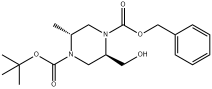 1,4-Piperazinedicarboxylic acid, 2-(hydroxymethyl)-5-methyl-, 4-(1,1-dimethylethyl) 1-(phenylmethyl) ester, (2R,5R)- Structure