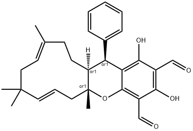 Epiguajadial B|(5AR,7E,11E,14AS,15S)-REL-5A,6,9,10,13,14,14A,15-八氢-1,3-二羟基-5A,9,9,12-四甲基-15-苯基苯并[B]环十一碳五烯并[E]吡喃-2,4-二甲醛