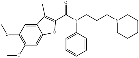 2-Benzofurancarboxamide, 5,6-dimethoxy-3-methyl-N-phenyl-N-[3-(1-piperidinyl)propyl]- Struktur