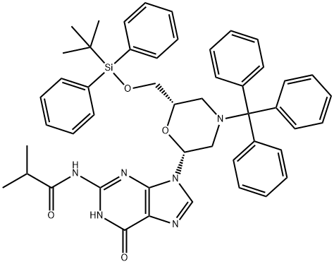 N-isobutyryl-7-O-(tert-butyldiphenylsilyl)-N-trityl morpholinoguanosine Structure