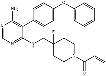 2-Propen-1-one, 1-[4-[[[6-amino-5-(4-phenoxyphenyl)-4-pyrimidinyl]amino]methyl]-4-fluoro-1-piperidinyl]-, 1415823-49-2, 结构式