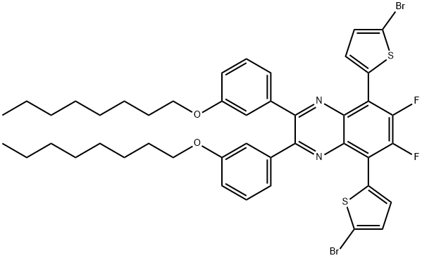 Quinoxaline, 5,8-bis(5-bromo-2-thienyl)-6,7-difluoro-2,3-bis[3-(octyloxy)phenyl]- 结构式