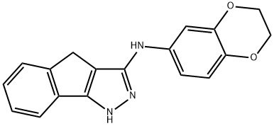 N-(2,3-ジヒドロ-1,4-ベンゾジオキシン-6-イル)-1H,4H-インデノ[1,2-c]ピラゾール-3-アミン 化学構造式
