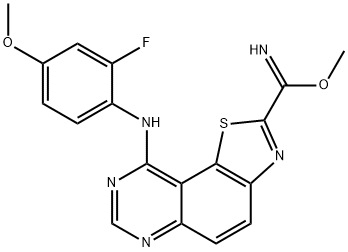 メチル 9-[(2,4-ジクロロフェニル)アミノ]-[1,3]チアゾロ[5,4-f]キナゾリン-2-カルボキシミダート 化学構造式