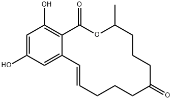 1H-2-Benzoxacyclotetradecin-1,7(8H)-dione, 3,4,5,6,9,10-hexahydro-14,16-dihydroxy-3-methyl-, (11E)- Struktur