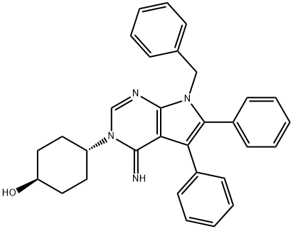 4β-(4-イミノ-7-ベンジル-5,6-ジフェニル-3,4-ジヒドロ-7H-ピロロ[2,3-d]ピリミジン-3-イル)シクロヘキサン-1β-オール 化学構造式