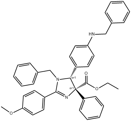 1H-Imidazole-4-carboxylic acid, 4,5-dihydro-2-(4-methoxyphenyl)-4-phenyl-1-(phenylmethyl)-5-[4-[(phenylmethyl)amino]phenyl]-, ethyl ester, (4R,5R)-rel- Structure