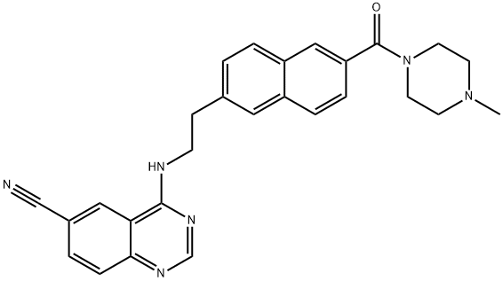 4-[[2-[6-[(4-甲基-1-哌嗪基)羰基]-2-萘基]乙基]氨基]-6-喹唑啉甲腈, 1449228-40-3, 结构式