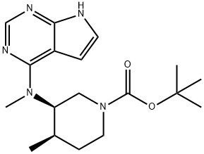 1-Piperidinecarboxylic acid, 4-methyl-3-(methyl-7H-pyrrolo[2,3-d]pyrimidin-4-ylamino)-, 1,1-dimethylethyl ester, (3R,4R)- Structure