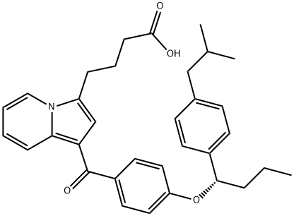 3-Indolizinebutanoic acid, 1-[4-[(1S)-1-[4-(2-methylpropyl)phenyl]butoxy]benzoyl]- Structure