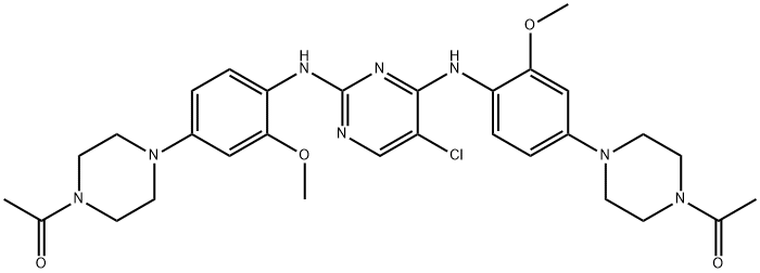 1,1'-((((5-氯嘧啶-2,4-二基)双(氮烷二基))双(3-甲氧基-4,1-亚苯基))双(哌嗪-4,1-二基))双(乙-1-酮),1472795-20-2,结构式
