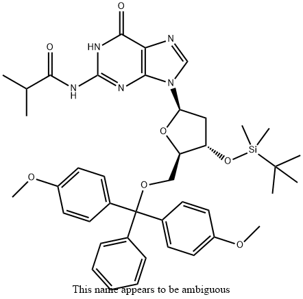 Guanosine, 5'-O-[bis(4-methoxyphenyl)phenylmethyl]-2'-deoxy-3'-O-[(1,1-dimethylethyl)dimethylsilyl]-N-(2-methyl-1-oxopropyl)- 结构式