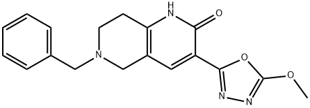5,6,7,8-テトラヒドロ-6-ベンジル-3-(2-メトキシ-1,3,4-オキサジアゾール-5-イル)-1,6-ナフチリジン-2(1H)-オン 化学構造式