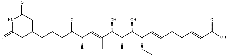 2,6,12-Octadecatrienoic acid, 18-(2,6-dioxo-4-piperidinyl)-9,11-dihydroxy-8-methoxy-10,12,14-trimethyl-15-oxo-, (2E,6E,8S,9S,10R,11R,12E,14S)- Structure