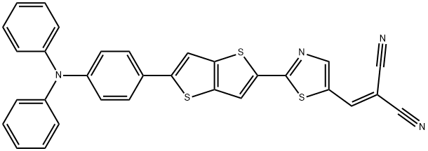 "2-{2-[5-(4-Diphenylamino-phenyl)-thieno[3,2-b]thiophen-2-yl]-thiazol-5-ylmethylene}-malononitrile Struktur