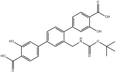[1,1':4',1''-Terphenyl]-4,4''-dicarboxylic acid, 2'-[[[(1,1-dimethylethoxy)carbonyl]amino]methyl]-3,3''-dihydroxy- 化学構造式