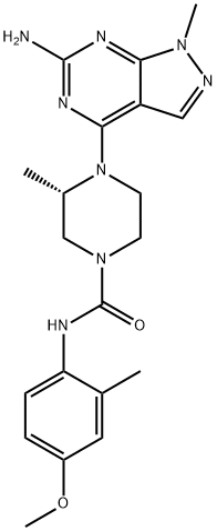 (S)-4-(6-氨基-1-甲基-1H-吡唑并[3,4-D]嘧啶-4-基)-N-(4-甲氧基-2-甲基苯基)-3-甲基哌嗪-1-甲酰胺,1616413-96-7,结构式
