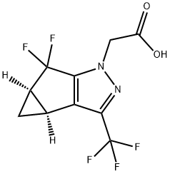 1H-Cyclopropa[3,4]cyclopenta[1,2-c]pyrazole-1-acetic acid, 5,5-difluoro-3b,4,4a,5-tetrahydro-3-(trifluoromethyl)-, (3bS,4aR)- Struktur