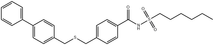 4-[[[(ビフェニル-4-イル)メチル]チオ]メチル]-N-(ヘキシルスルホニル)ベンズアミド 化学構造式