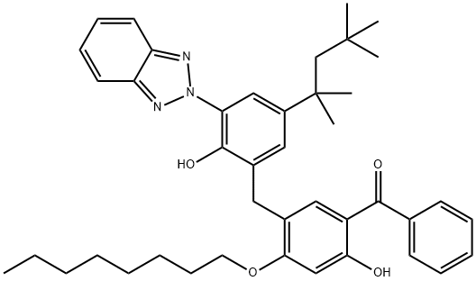 Methanone, [5-[[3-(2H-benzotriazol-2-yl)-2-hydroxy-5-(1,1,3,3-tetramethylbutyl)phenyl]methyl]-2-hydroxy-4-(octyloxy)phenyl)phenyl- Struktur